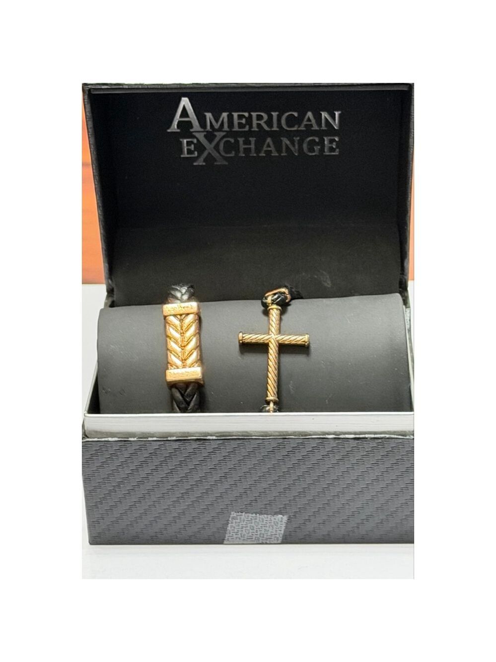 American Exchange Black and Gold Braided Bracelets Set - Picture 2 of 3